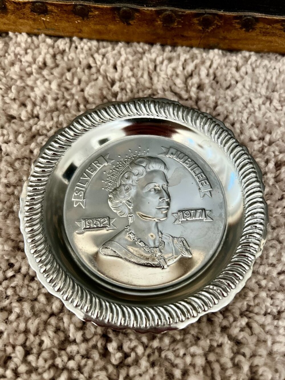 2 Queen Elizabeth Silver Jubilee Drink Coasters, Jewelry or Trinket Tray